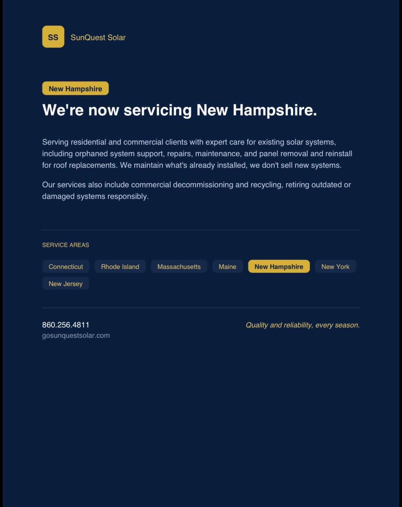 SunQuest Solar Is Now Serving New Hampshire image